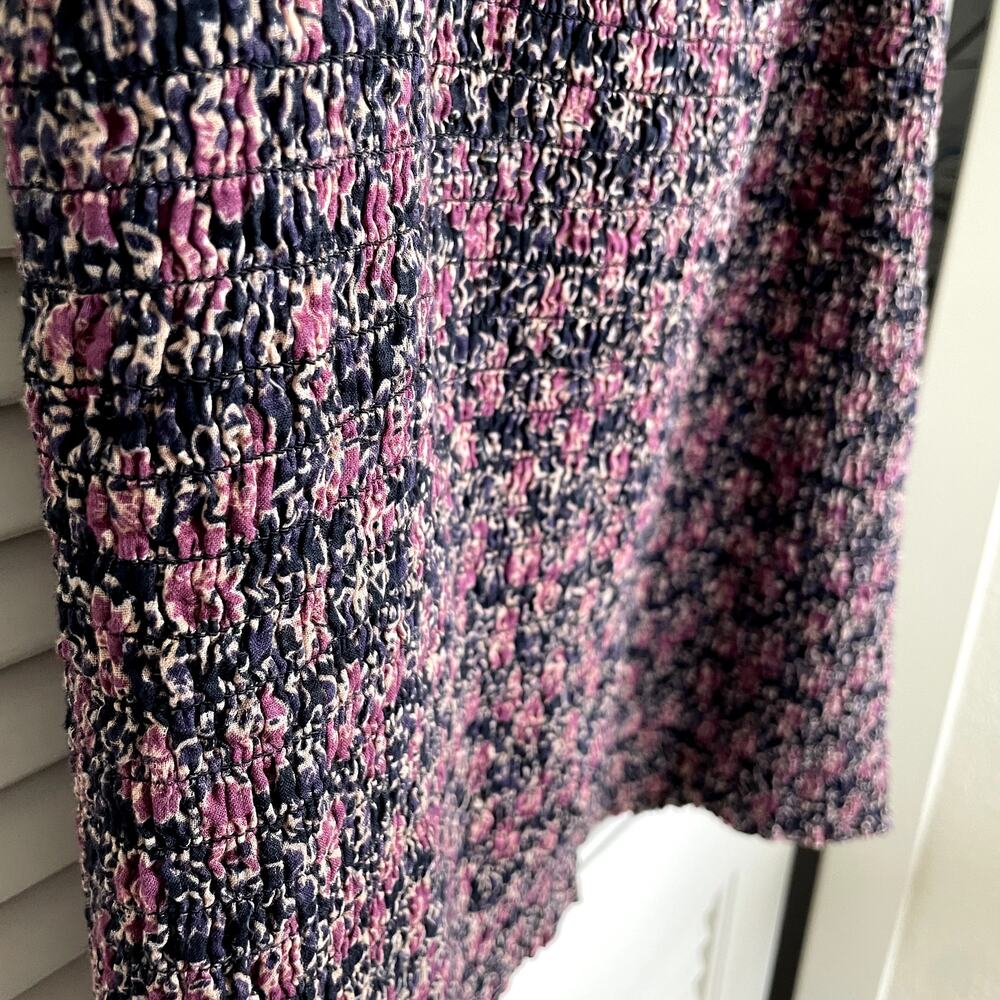 Free People I'm Your Favorite Cotton Purple Floral Shirred Mini Dress Small Boho - Picture 6 of 9